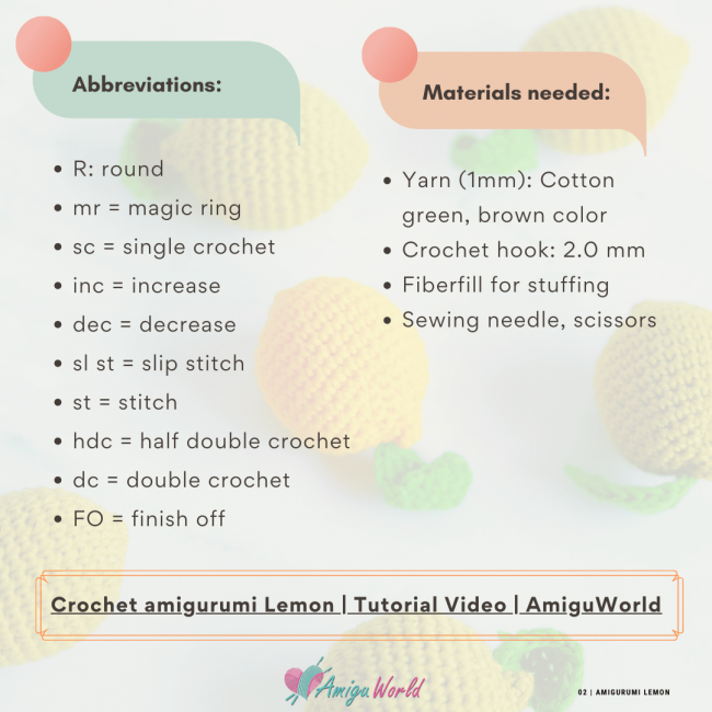 Lemon amigurumi free crochet pattern by amiguworld